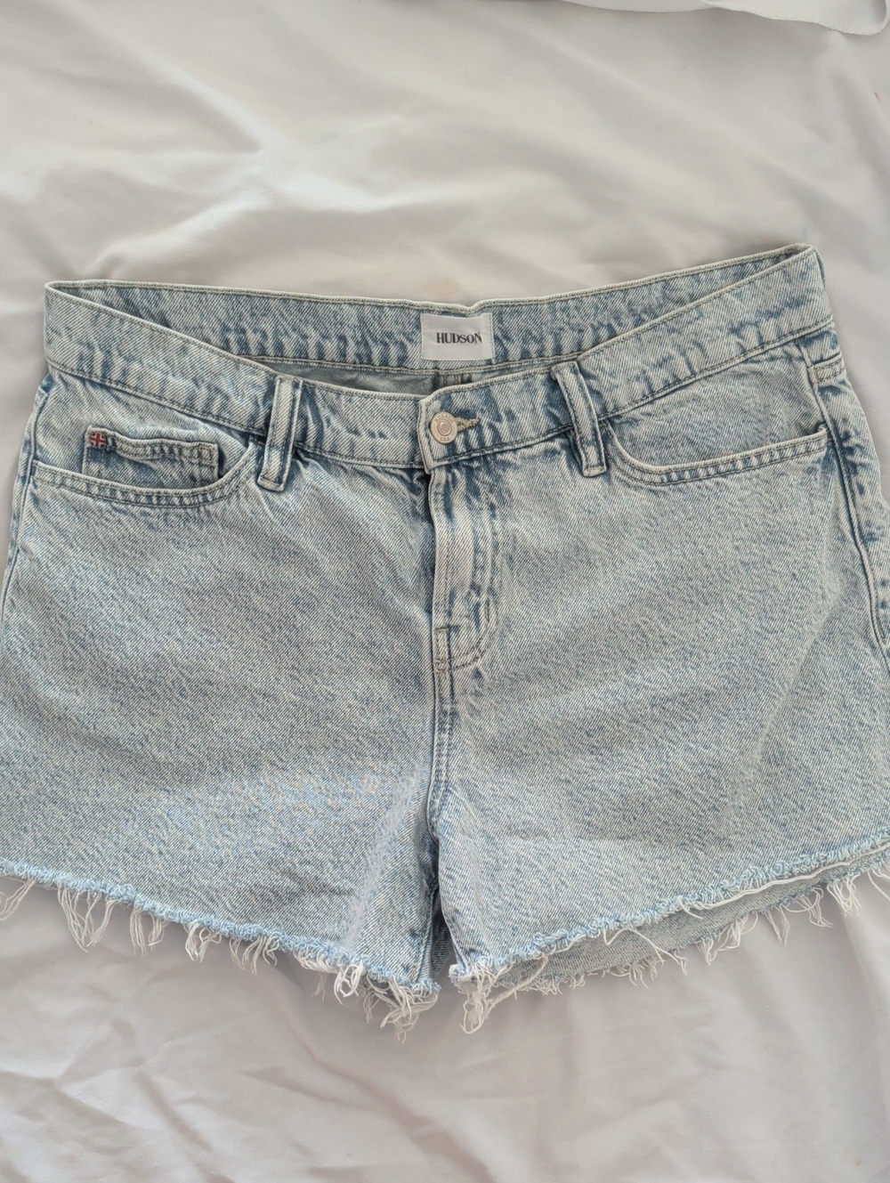 Hudson Jeans Light Wash Frayed Hem Denim Shorts